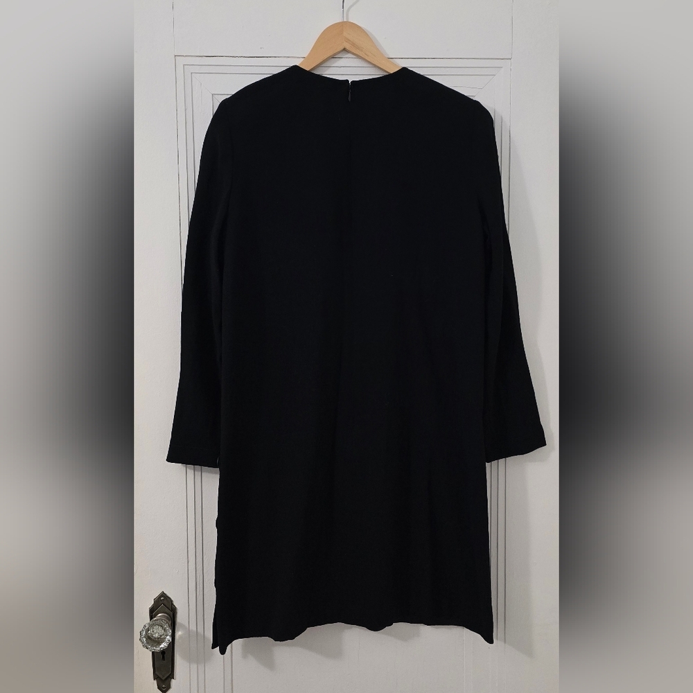 Liz Claiborne 100% Wool Black Short Dress Size 12, Crewneck Long Sleeve, Euc